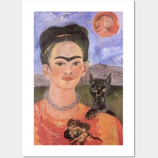 Self Portrait with a Portrait of Diego on the Breast and Maria Between the Eyebrows  by Frida Kahlo Posters and Art